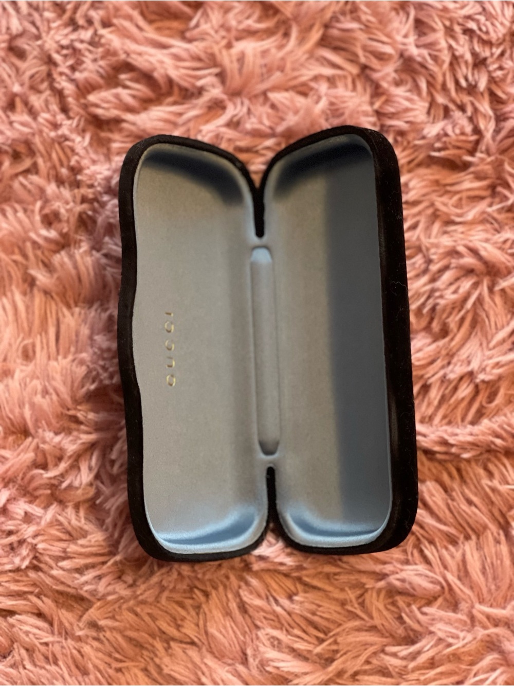 Gucci Black Velvet Sunglasses Case with Light Blue Interior